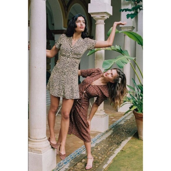 💕ROUJE💕 Marion Dress ~ Fleurette Nuit Black with Yellow Floral Print EU 40 NWT - Picture 2 of 16